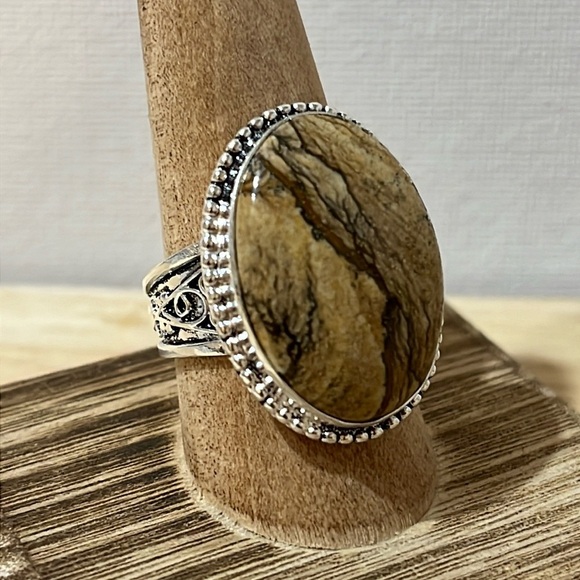 Artisan Jewelry - BROWN PICTURE JASPER GEMSTONE RING 925 STERLING SILVER SIZE 10